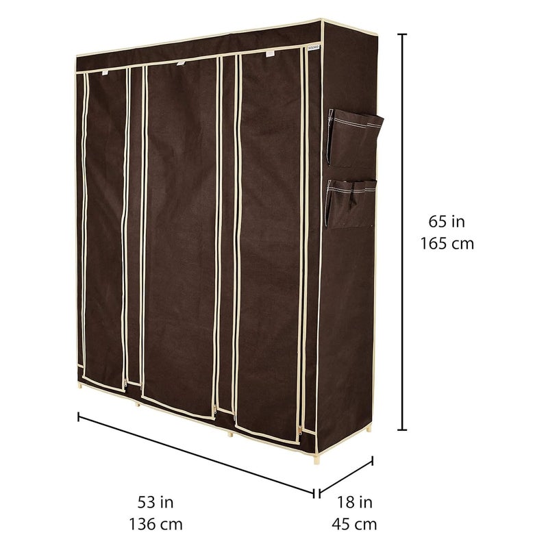 OBBO Portable 3-Door Foldable Wardrobe Closet – Fabric, Plastic & Iron Storage Organizer with Shelves & Hanging Rod | 10-Rack Lightweight Closet for Clothes, Shoes & Accessories - Image 5