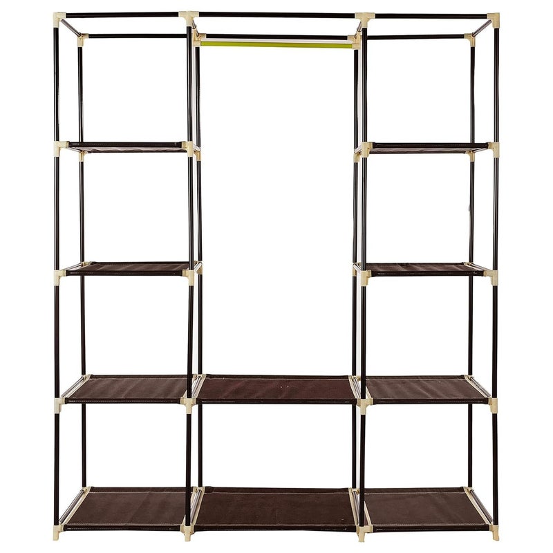 OBBO Portable 3-Door Foldable Wardrobe Closet – Fabric, Plastic & Iron Storage Organizer with Shelves & Hanging Rod | 10-Rack Lightweight Closet for Clothes, Shoes & Accessories - Image 2