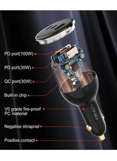 LDNIO شاحن سيارة فائق السرعة 160 وات، محول طاقة للسيارة مزود بـ 3 منافذ USB مع كابل USB C بقدرة 100 وات، قابس شاحن سريع لأجهزة Macbook والكمبيوتر المحمول iPad والأجهزة اللوحية iPhone /Samsung/ Huawei/ Xiaomi/ Oneplus، إلخ  - Image 5