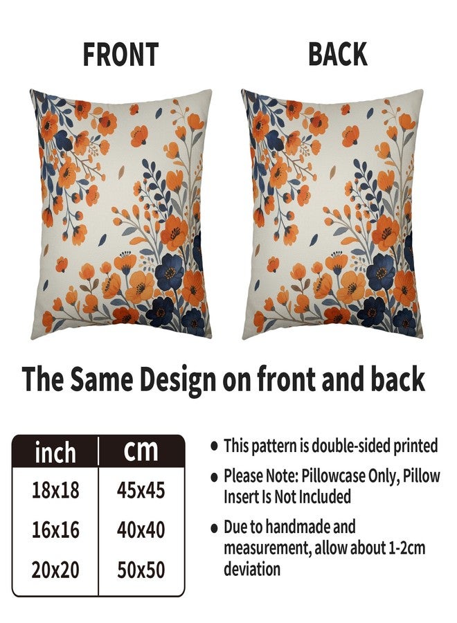 Smozenith Blue Burnt Orange Fall Floral Pillow Covers 18X18 Set of 2, Autumn Colored Themed Flower Decorative Throw Pillowcases Holiday Seasonal Outdoor Farmhouse Cushion Cases Couch Sofa Bed Home Decor - Image 4