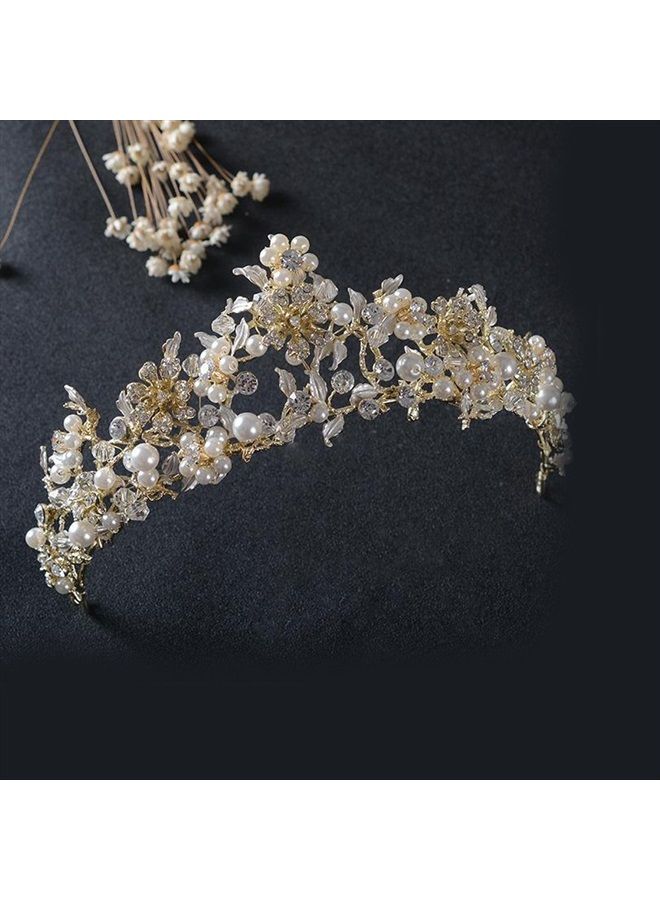 FXmimior Vintage Gold Flower Bead Bridal Wedding Crown Headband Women Crystal Tiara Headpiece Wedding Hair Accessories - Image 2