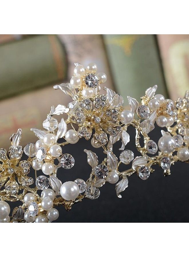 FXmimior Vintage Gold Flower Bead Bridal Wedding Crown Headband Women Crystal Tiara Headpiece Wedding Hair Accessories - Image 5