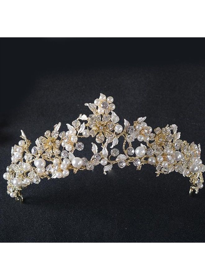 FXmimior Vintage Gold Flower Bead Bridal Wedding Crown Headband Women Crystal Tiara Headpiece Wedding Hair Accessories - Image 3