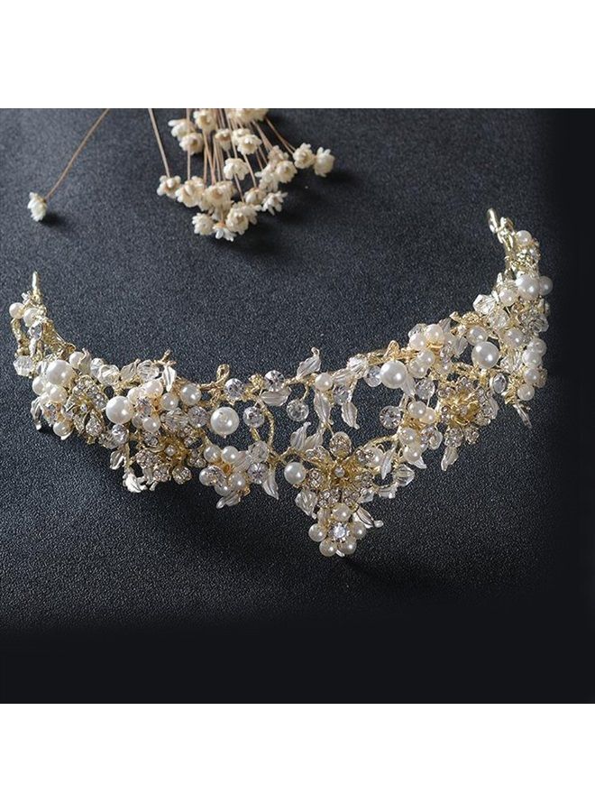 FXmimior Vintage Gold Flower Bead Bridal Wedding Crown Headband Women Crystal Tiara Headpiece Wedding Hair Accessories - Image 4