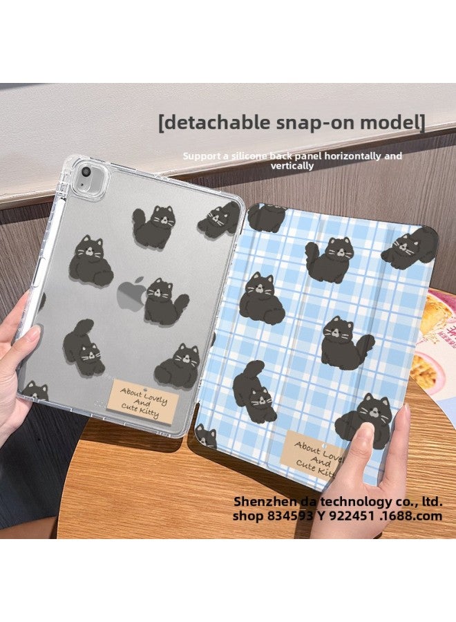 【Silicone X Lock Split】 For Ipadpro Protective Cover Air3/4 Tri-fold Mini Transparent Anti-drop 11 Inch-Color:Buckle Split-horizontal And Vertical Support-double-sided Silicone 70% Off Styles + Pen Slot 【dd3360 Blue Grid】-Applicable Models:Ipad Mini7 ( 8.3inch )