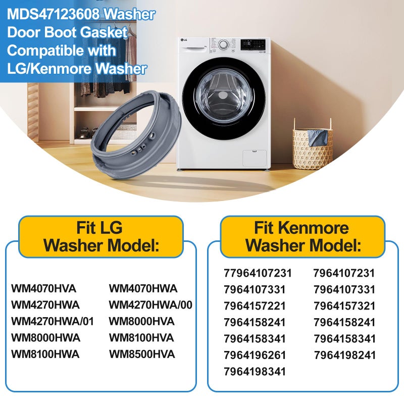 ترقية Mds47123608 غسالة الباب طوقا ختم التمهيد متوافق مع أجزاء غسالة Lg Kenmore Ap5668418 2673936 Ps6448330 استبدال ختم باب الغسالة Wm4070Hva/Hwa Wm4270Hwa Wm8000Hva/Hwa Wm8100Hva - Image 3