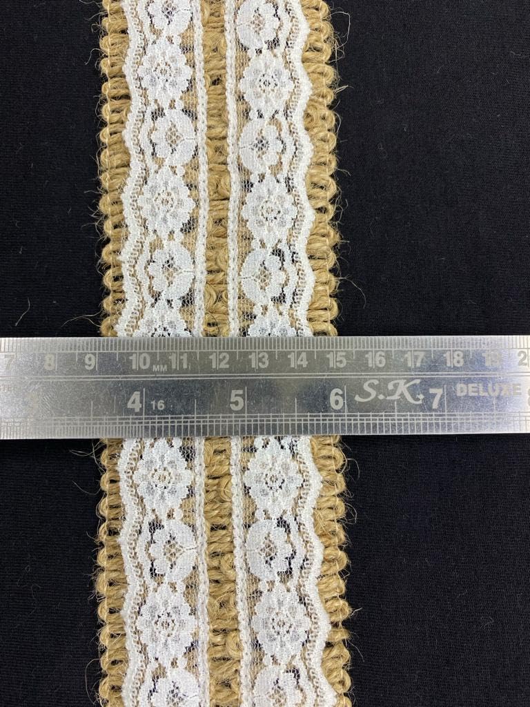 PCJS - 5 Meter Cotton Soft Premium Natural Jute Burlap Ribbon with White Lace and Jute Twine for DIY Projects, Party Décor, Gift-Wrapping, Vintagee Wedding Home Décor, Scrapbooking - 5 Mtr - Image 2
