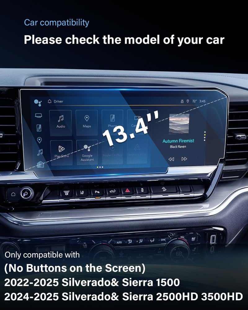 WEIPIN For 2022~2025 Silverado& Sierra 1500& 2024~2025 Silverado&Sierra 2500HD 3500HD (No Buttons on the Screen) Screen Protector 13.4 Inch Glossy Tempered Glass Touchscreen *1 - No More Scratch&Fingerprint - Image 2