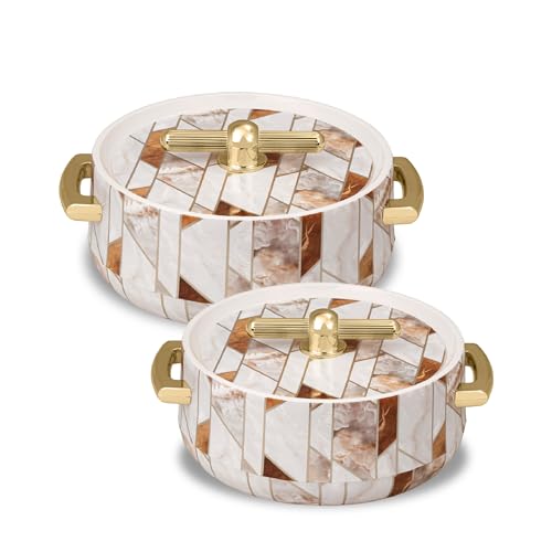 SELVEL Elegance Casserole | Advanced PU Insulation | Elegant Design Hot Pot | Hot Case Keeps Food Hot & Fresh for Hours | Serve Chapati, roti, Biryani and More (Royal Ceramica, Set Of 2 (1200 Ml & 700 Ml)) - Image 1