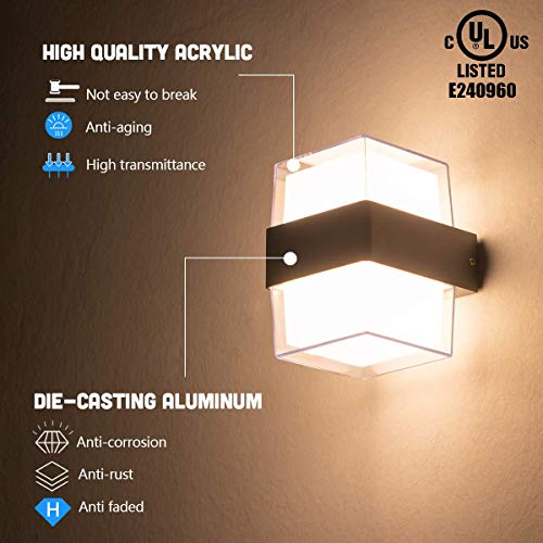 CITRA M927 LED 14W Waterproof Acrylic Outdoor Up and Down Wall Sconce Light Fixtures (Warm White, Black) - Image 3