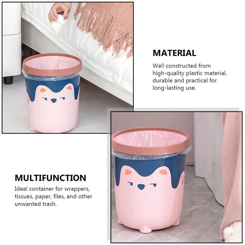 woobles Trash Can Plastic Garbage Can Cute Round Wastebasket Trash Bin Waste Container for Home Kitchen Bathroom Office Pink Blue Pink Blue - Image 4