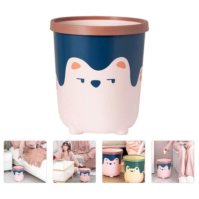 woobles Trash Can Plastic Garbage Can Cute Round Wastebasket Trash Bin Waste Container for Home Kitchen Bathroom Office Pink Blue Pink Blue - Image 3