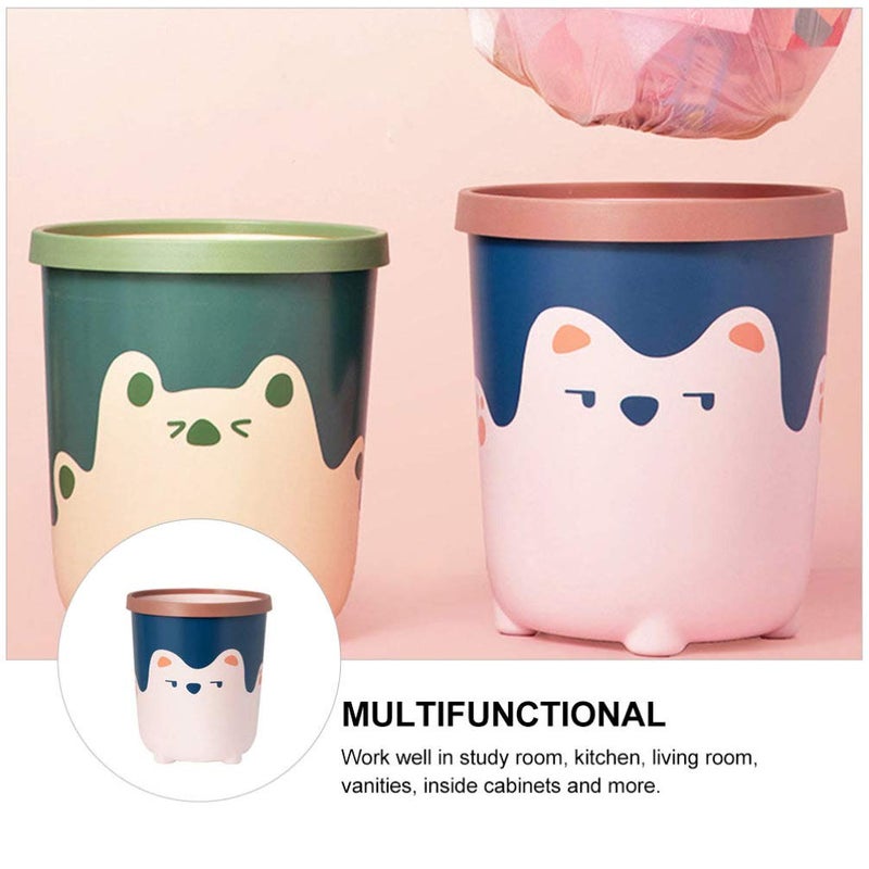 woobles Trash Can Plastic Garbage Can Cute Round Wastebasket Trash Bin Waste Container for Home Kitchen Bathroom Office Pink Blue Pink Blue - Image 5