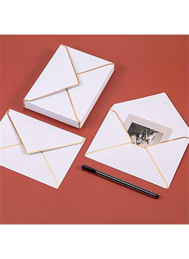50 Pack, Envelopes Card Envelopes Self-Adhesive V Flap with Gold Border for Office, Wedding Gift Cards, Invitations, Graduation, Baby Shower, Parties (White) - Image 4