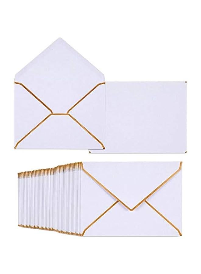 50 Pack, Envelopes Card Envelopes Self-Adhesive V Flap with Gold Border for Office, Wedding Gift Cards, Invitations, Graduation, Baby Shower, Parties (White) - Image 1