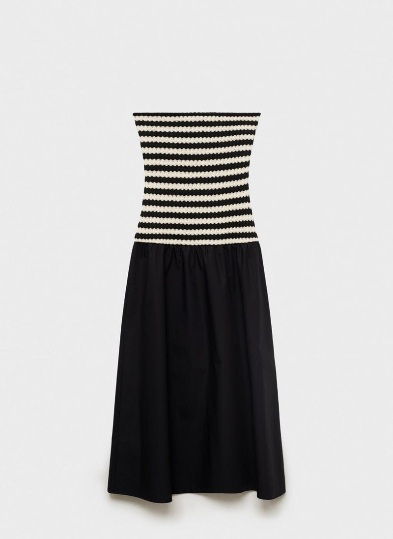 MANGO Combined Striped Strapless Dress  - Image 5