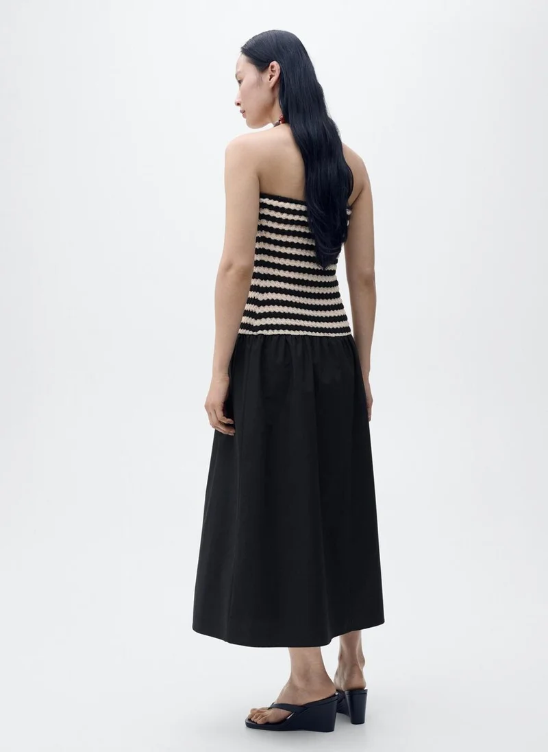 MANGO Combined Striped Strapless Dress