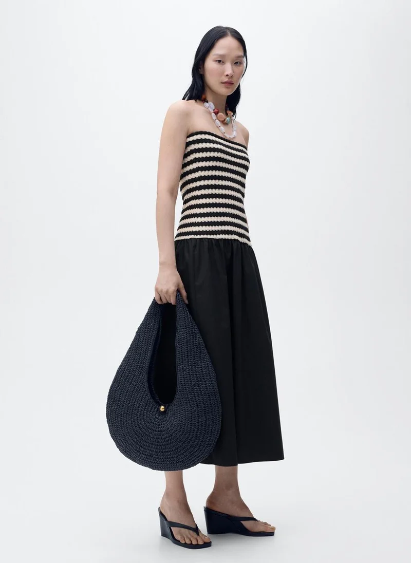MANGO Combined Striped Strapless Dress
