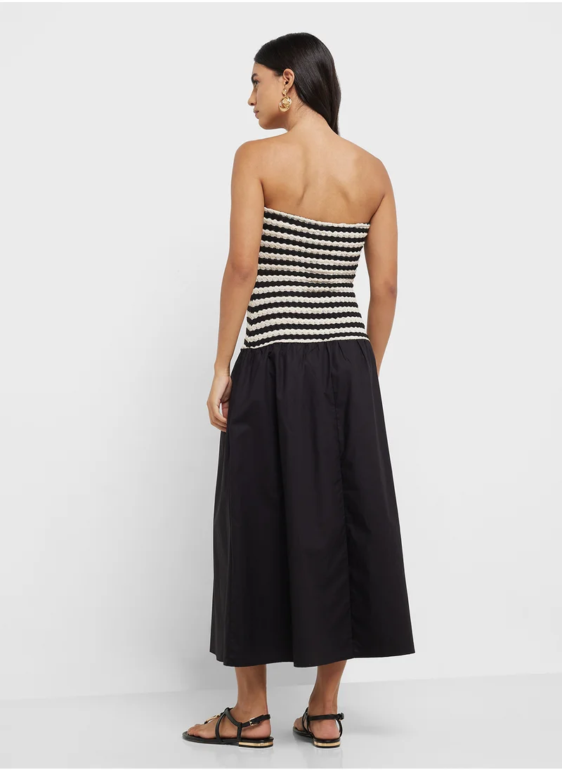 مانجو Combined Striped Strapless Dress