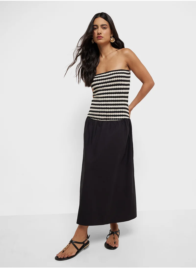 مانجو Combined Striped Strapless Dress