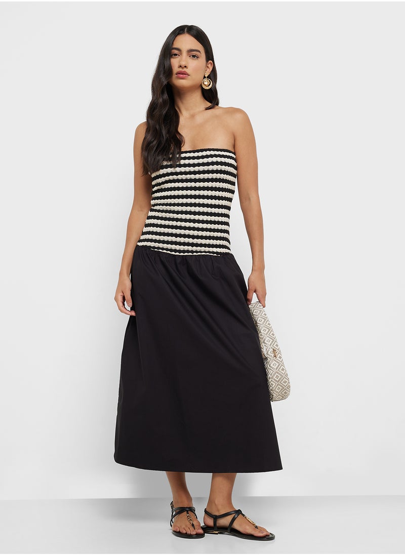MANGO Combined Striped Strapless Dress  - Image 4