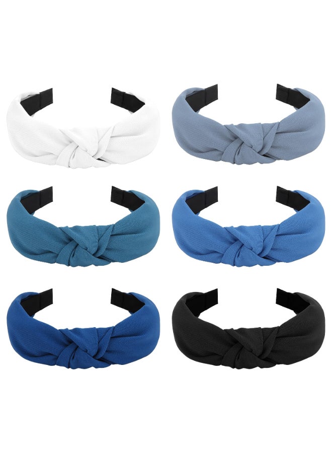 Amariver Knotted Headband for Women Nonslip Head Bands Top Knot Headbands Solid Colors Blue Headbands Fashion Hair Accessories for Women Girls - Image 2