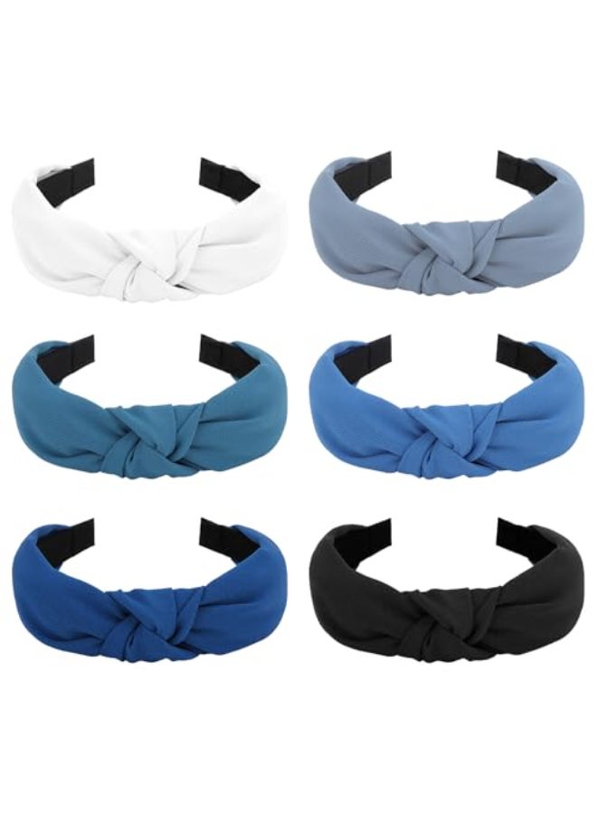 Amariver Knotted Headband for Women Nonslip Head Bands Top Knot Headbands Solid Colors Blue Headbands Fashion Hair Accessories for Women Girls - Image 1