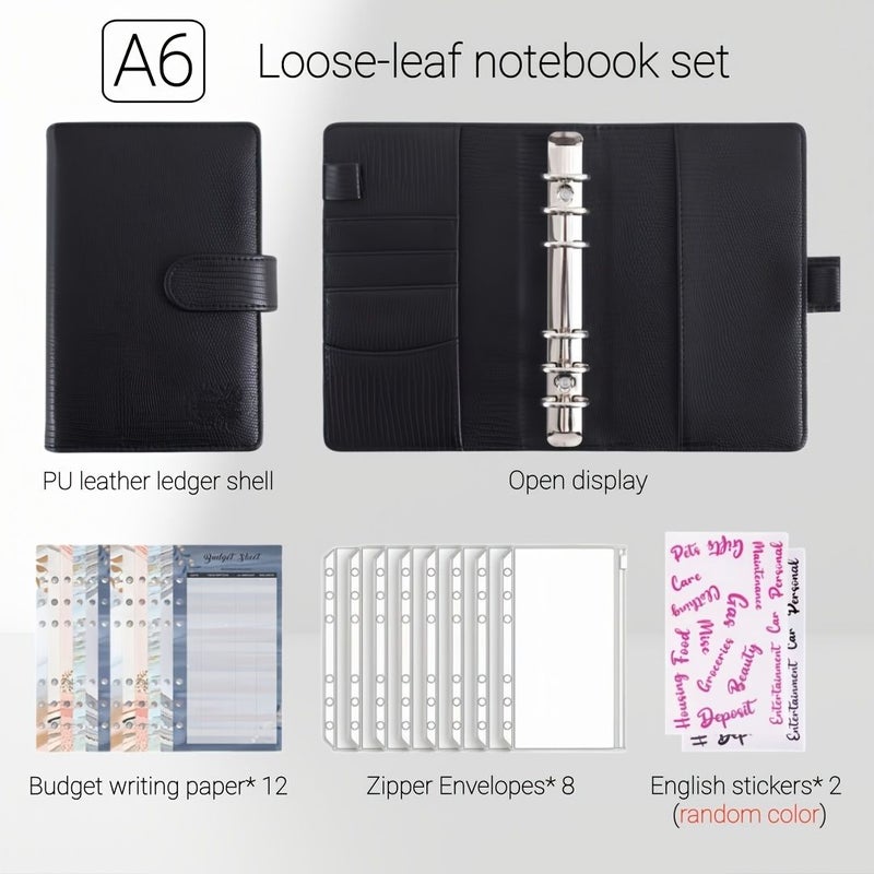 Beige Lizard Print Faux Leather Budget Binder With 8 Zipper Envelopes And 12 Budget Writing Papers For Office Work School And Daily Use - Image 2