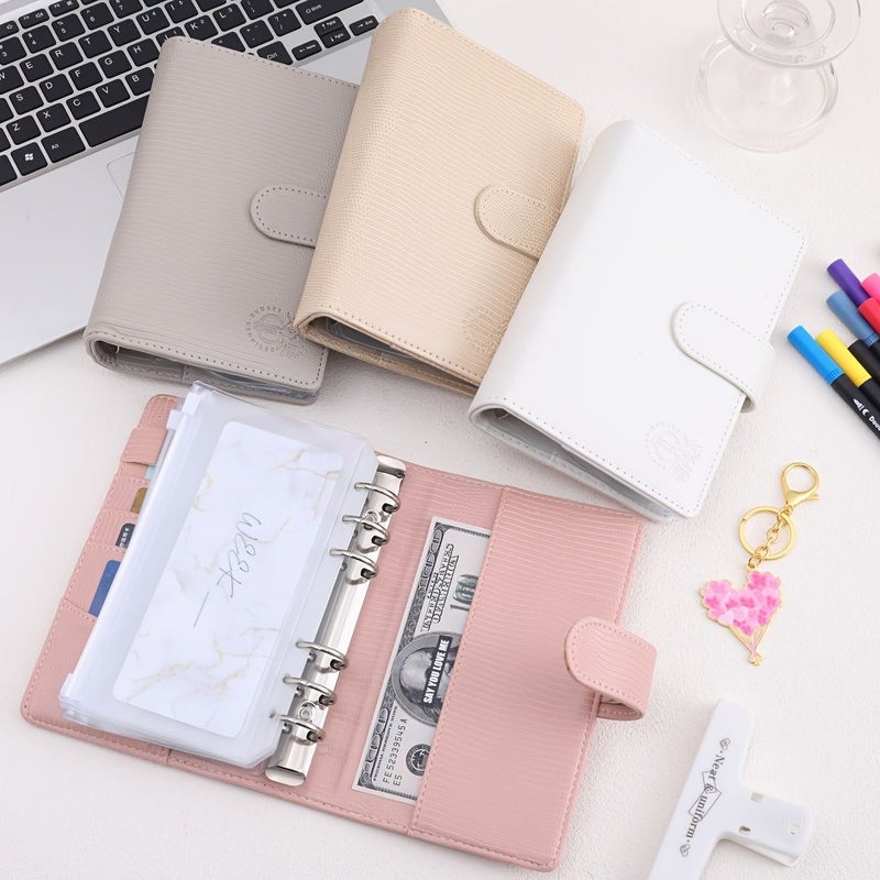 Beige Lizard Print Faux Leather Budget Binder With 8 Zipper Envelopes And 12 Budget Writing Papers For Office Work School And Daily Use - Image 3