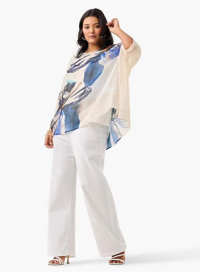 Ulla Popken Plus Size Ulla Popken Floral Print Top with Extended Sleeves