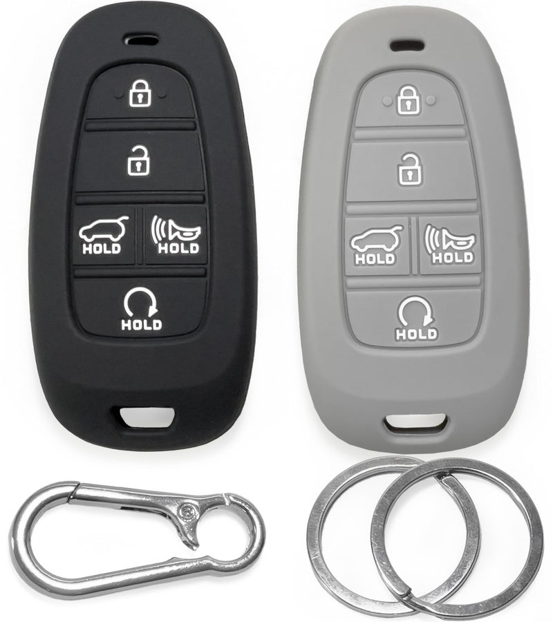 Click&Fit 2Pack ClickFit Silicone Key Fob Covers Compatible with Hyundai 20212024 Tucson Santa Fe Palisade Sonata IONIQ 5 Santa Cruz Nexo Car Key Shell Rubber Protector 5Buttons BlackGrey - Image 3