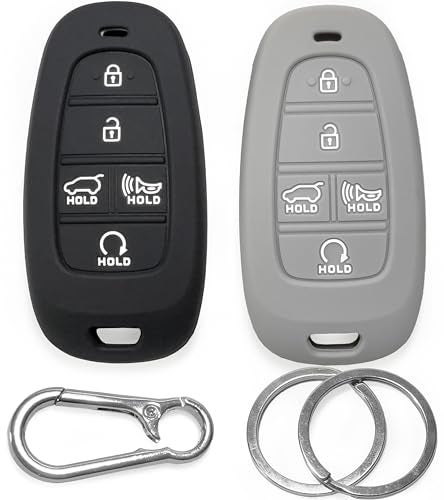 Click&Fit 2Pack ClickFit Silicone Key Fob Covers Compatible with Hyundai 20212024 Tucson Santa Fe Palisade Sonata IONIQ 5 Santa Cruz Nexo Car Key Shell Rubber Protector 5Buttons BlackGrey - Image 1