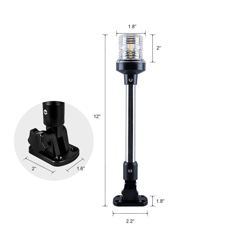 Sebnux White LED Fold Down Boat Stern Light Boat Anchor Light for Pontoon and Fishing Boat (12") - Image 5
