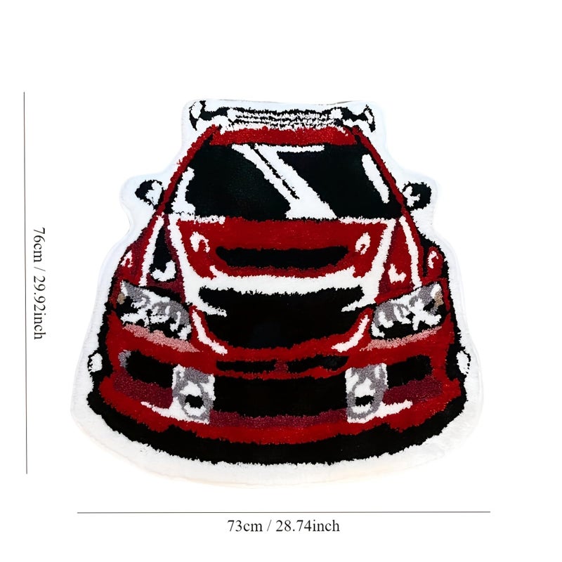 LAKEA Red Racing Car Shaped Tufting Rug Bathroom Bathmat Foot Pad Bath Mat Doormat Aesthetic Home Room Warm Decor Bedroom Rug (29.9X28.7 inch) - Image 3