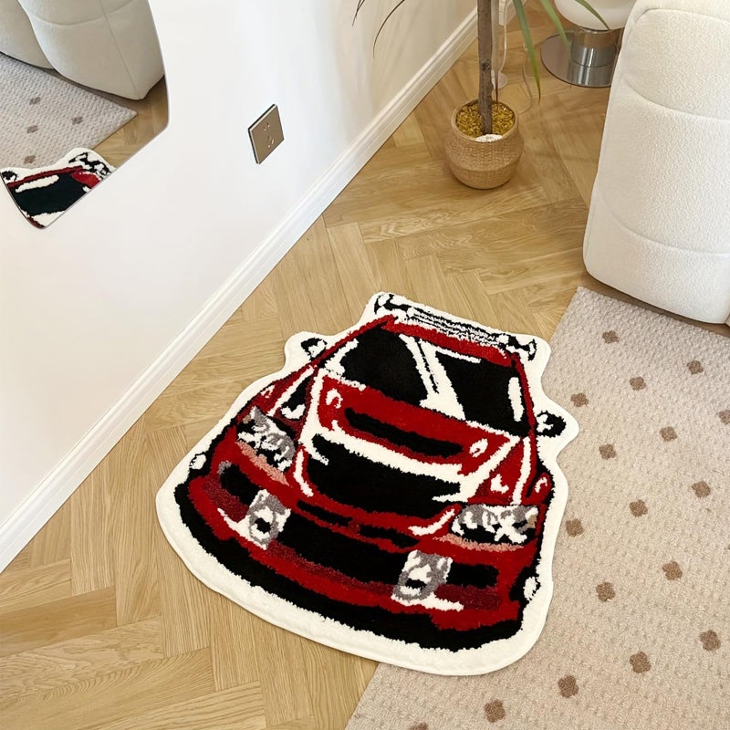 LAKEA Red Racing Car Shaped Tufting Rug Bathroom Bathmat Foot Pad Bath Mat Doormat Aesthetic Home Room Warm Decor Bedroom Rug (29.9X28.7 inch) - Image 5