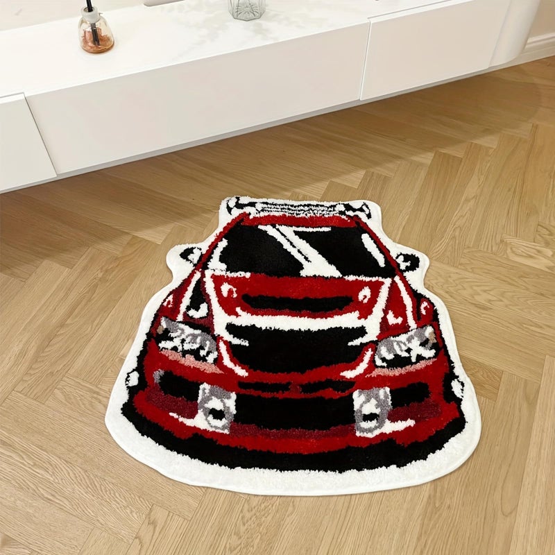 LAKEA Red Racing Car Shaped Tufting Rug Bathroom Bathmat Foot Pad Bath Mat Doormat Aesthetic Home Room Warm Decor Bedroom Rug (29.9X28.7 inch) - Image 4