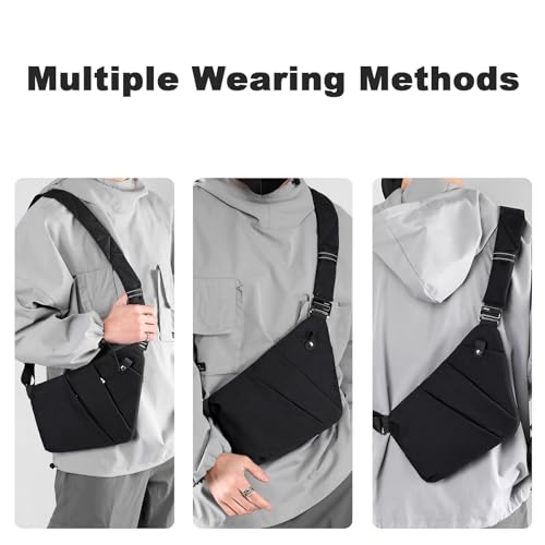 BIRDDIE Anti Theft Travel Bag One Shoulder Large Capacity Crossbody Bag Chest Fashion Lightweight Sling Bags for Travel Sports Left Shoulder Black - Image 3