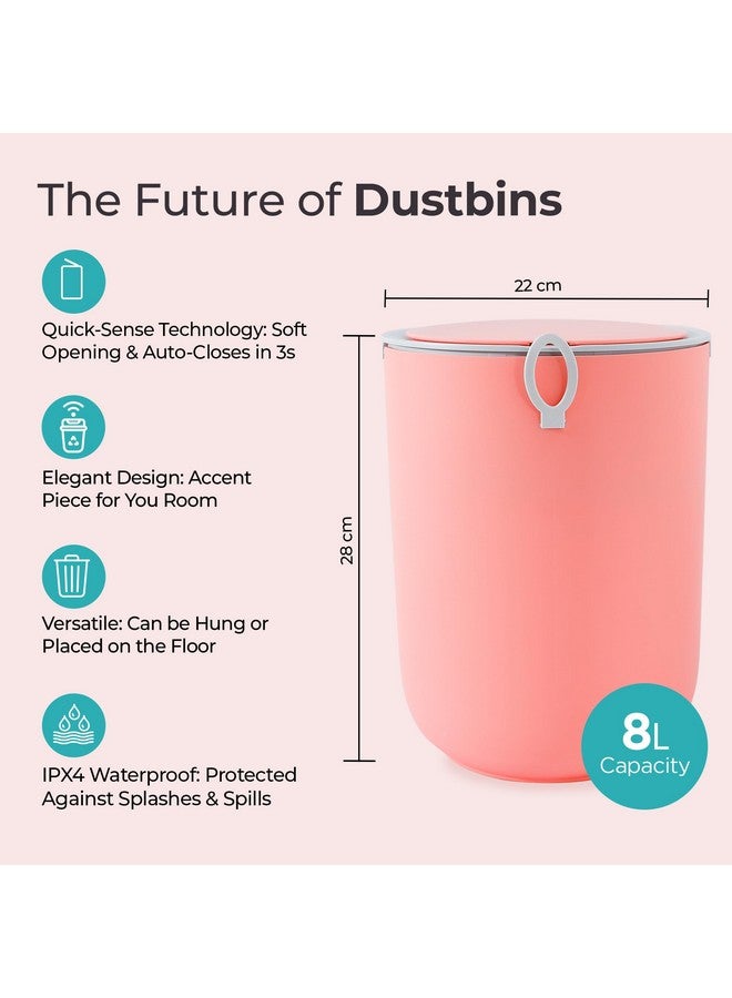 The Better Home 8L Smart Dustbin For Home | (28cm) Dustbin For Kitchen | Dust bin For Bathroom | Small Bin For Bedroom | Smart Sensor & Waterproof | Pink - Image 2