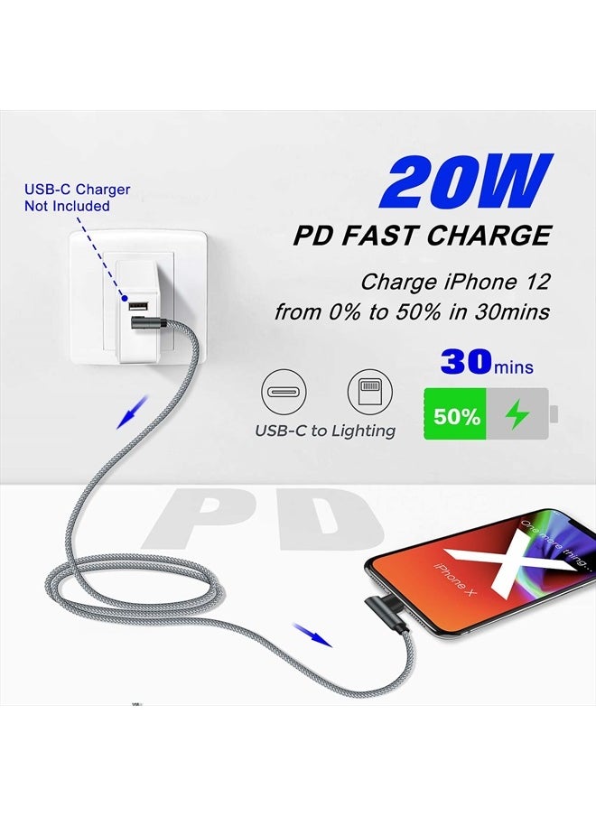 APFEN - USB C to Lightning Cable 6ft [Apple MFi Certified] PD Fast iPhone 12 Charging Cable 90 Degree Type C Charger Cord Compatible with iPhone12/12 Mini/12 Pro/11 Pro Max/X/XS/XR/8, iPad 8th(Gray) - Image 1