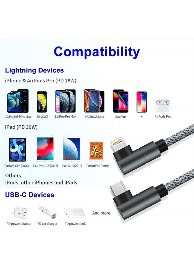APFEN - USB C to Lightning Cable 6ft [Apple MFi Certified] PD Fast iPhone 12 Charging Cable 90 Degree Type C Charger Cord Compatible with iPhone12/12 Mini/12 Pro/11 Pro Max/X/XS/XR/8, iPad 8th(Gray) - Image 1