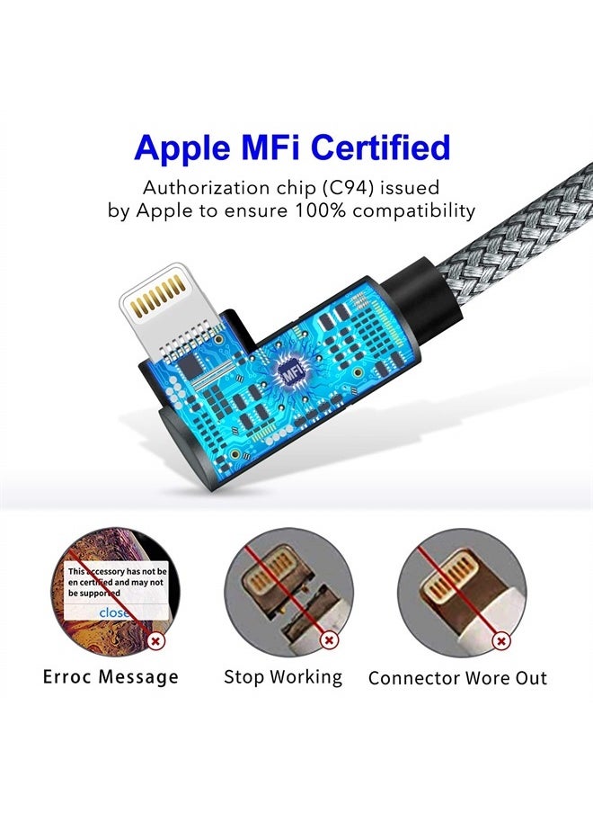 APFEN - USB C to Lightning Cable 6ft [Apple MFi Certified] PD Fast iPhone 12 Charging Cable 90 Degree Type C Charger Cord Compatible with iPhone12/12 Mini/12 Pro/11 Pro Max/X/XS/XR/8, iPad 8th(Gray) - Image 1