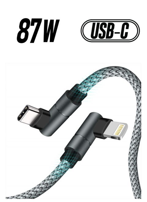 USB C to Lightning Cable 6ft [Apple MFi Certified] PD Fast iPhone 12 Charging Cable 90 Degree Type C Charger Cord Compatible with iPhone12/12 Mini/12 Pro/11 Pro Max/X/XS/XR/8, iPad 8th(Gray)