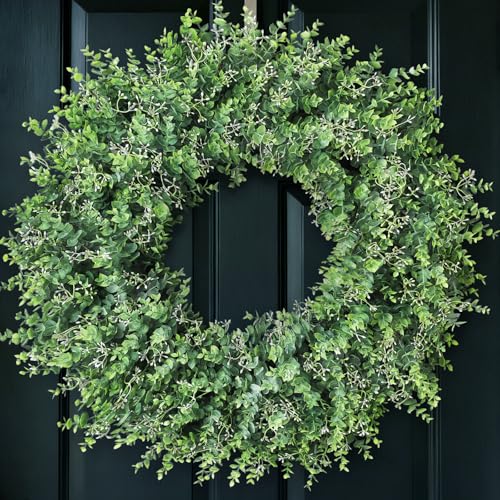 YXZZWL 32'' Eucalyptus Wreath for Front Door - Large Artificial Eucalyptus Leaves with White Seeds Greenery Outdoor Wreath for Porch,Window,Farmhouse,Home,Hanging Decor- Spring, Summer, All Seasons (Green) ﻿ - Image 1