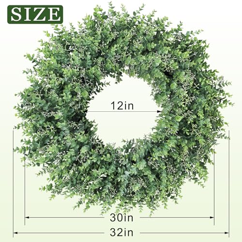 YXZZWL 32'' Eucalyptus Wreath for Front Door - Large Artificial Eucalyptus Leaves with White Seeds Greenery Outdoor Wreath for Porch,Window,Farmhouse,Home,Hanging Decor- Spring, Summer, All Seasons (Green) ﻿ - Image 5