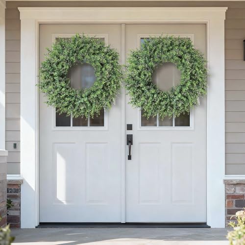 YXZZWL 32'' Eucalyptus Wreath for Front Door - Large Artificial Eucalyptus Leaves with White Seeds Greenery Outdoor Wreath for Porch,Window,Farmhouse,Home,Hanging Decor- Spring, Summer, All Seasons (Green) ﻿ - Image 3