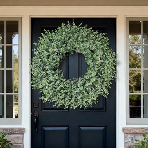YXZZWL 32'' Eucalyptus Wreath for Front Door - Large Artificial Eucalyptus Leaves with White Seeds Greenery Outdoor Wreath for Porch,Window,Farmhouse,Home,Hanging Decor- Spring, Summer, All Seasons (Green) ﻿ - Image 2