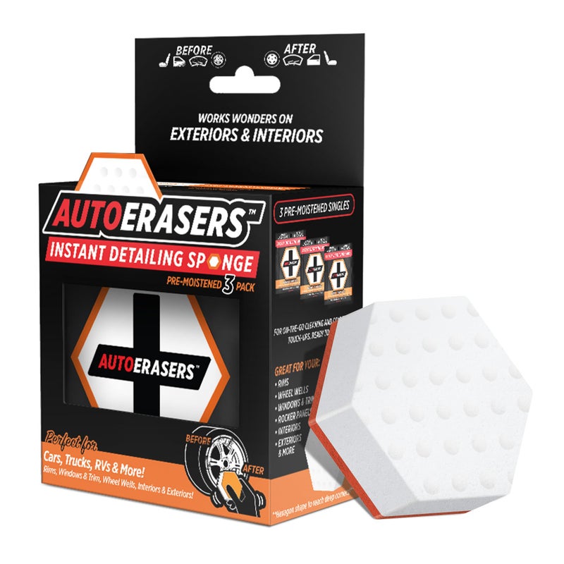 AutoERASERSâ„¢ Instant Detailing Car Bikes Wash Sponge, Non-Scratch Car Cleaning Sponge, Dual-Sided Auto Cleaning Sponges Pre-Moistened and Portable for On-The-Go Use, Pack of 3 - Image 1