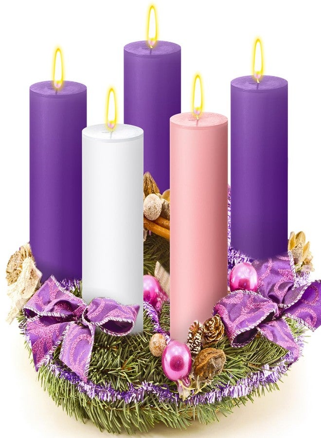 Cindeer 2 x 6 Inch Advent Candles Set of 5 Christmas Pillar Scented Advent Candle for Advent Wreaths Candle Holder Advent Votive Purple Pink Candles for Advent Seasonal Celebration Home Church - Image 1