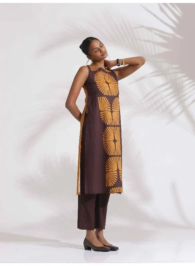 trueBrowns trueBrowns Brown Cotton Print Sleeveless Kurta Set