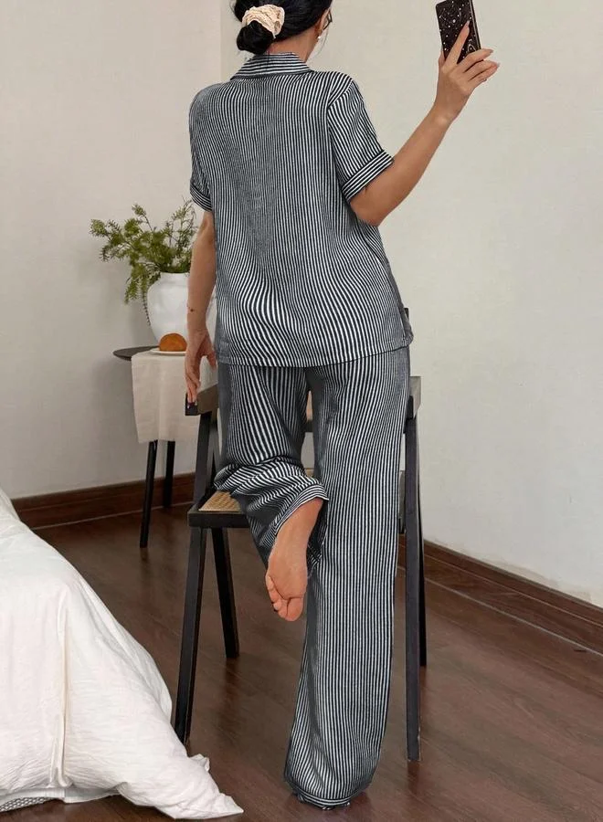 تايك تو Striped Short Sleeve Shirt and Pyjama Set